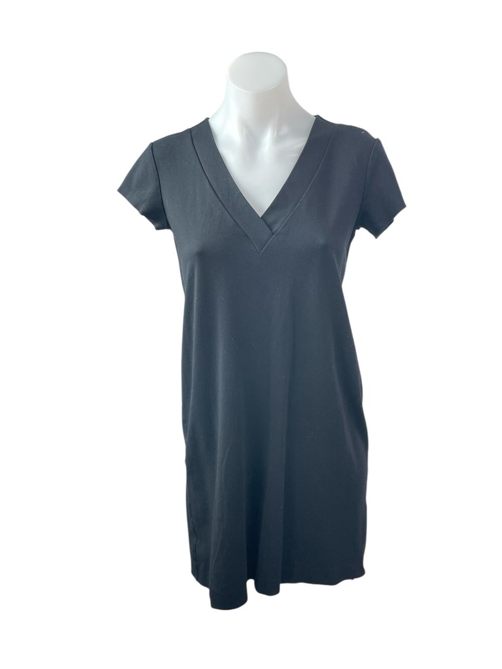 Massimo Dutti Women's Black Short Sleeve V Neck T Shirt Tee Mini Dress Size S